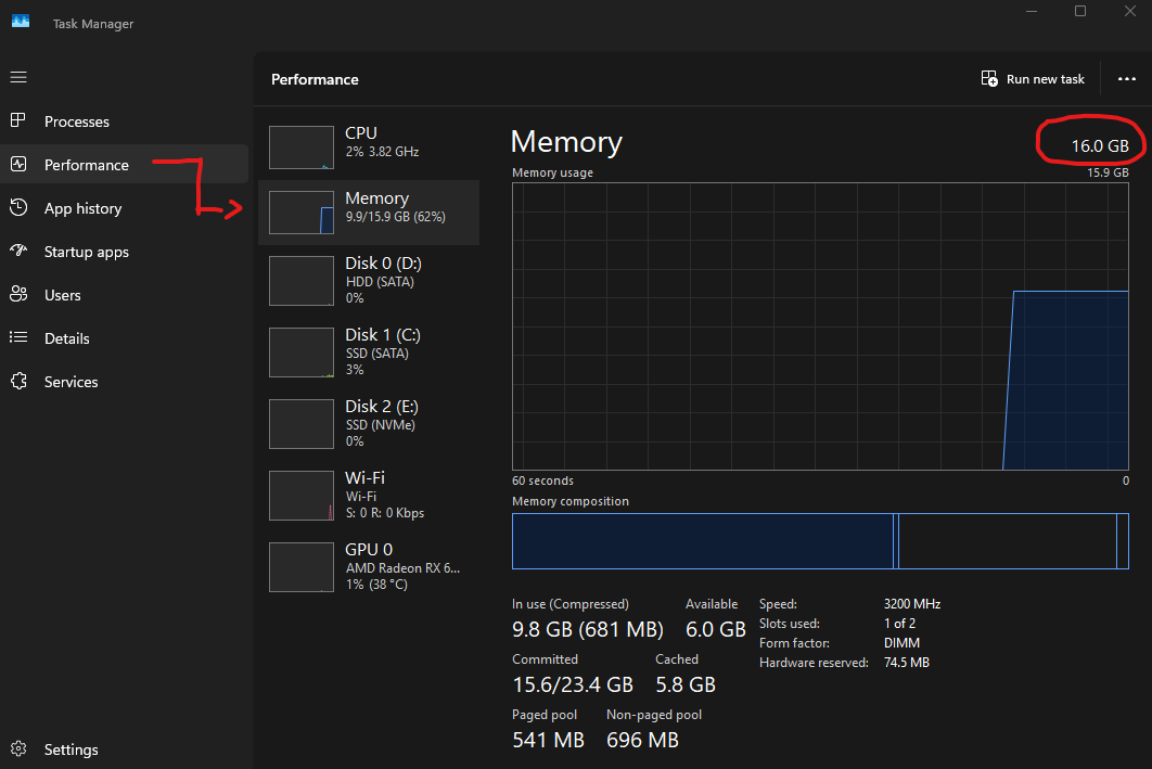 Checking RAM speed in Windows Task Manager