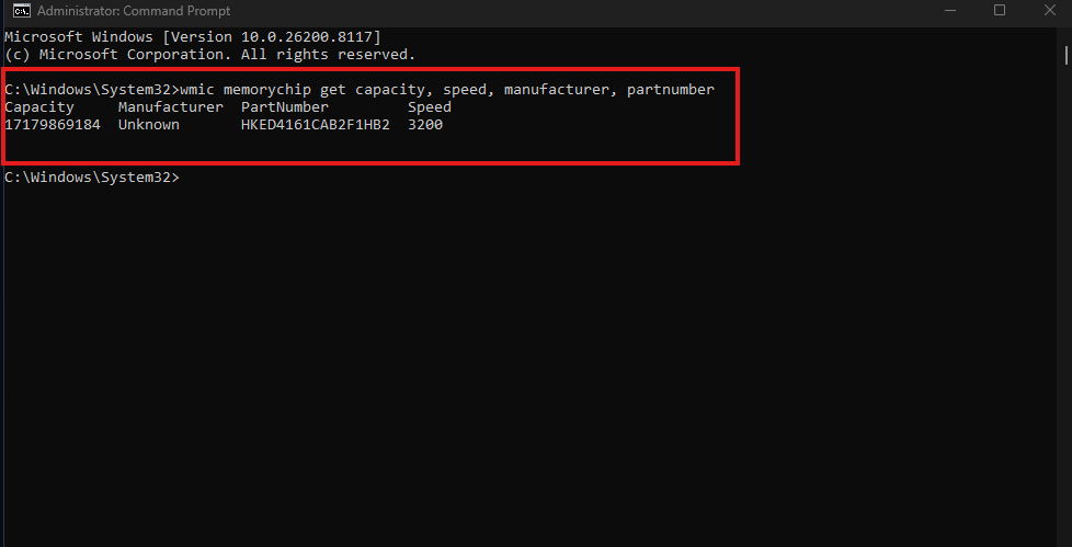 Checking RAM details via Command Prompt